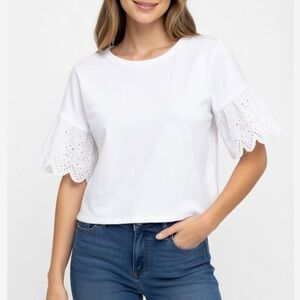 DR2 DANIEL RAINN Eyelet Bell Sleeve Cropped Sweatshirt